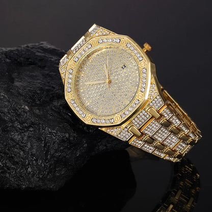 Luxury Iced Out Watch & Cuban Link Bracelet Set – Gold / Silver