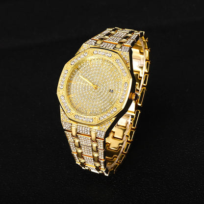 Luxury Iced Out Watch & Cuban Link Bracelet Set – Gold / Silver