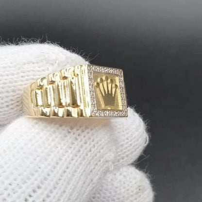 Gold Plated Crown Ring with Crystal Accents – Bold Hip-Hop Style