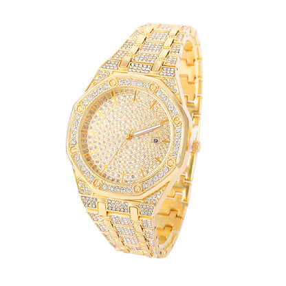Luxury Iced Out Watch & Cuban Link Bracelet Set – Gold / Silver