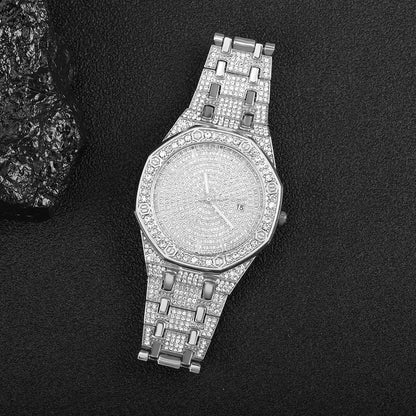 Luxury Iced Out Watch & Cuban Link Bracelet Set – Gold / Silver