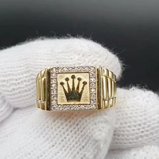 Gold Plated Crown Ring with Crystal Accents – Bold Hip-Hop Style
