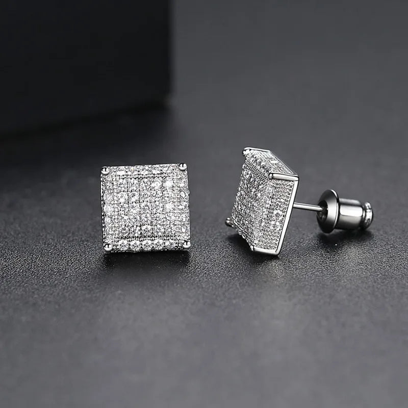Luxury Square Stud Earrings – Iced Out Fashion Jewelry