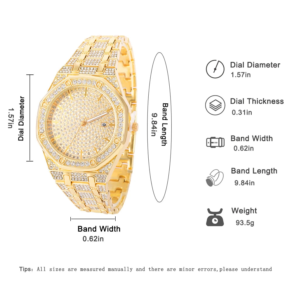 Luxury Iced Out Watch & Cuban Link Bracelet Set – Gold / Silver