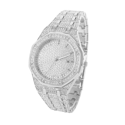 Luxury Iced Out Watch & Cuban Link Bracelet Set – Gold / Silver