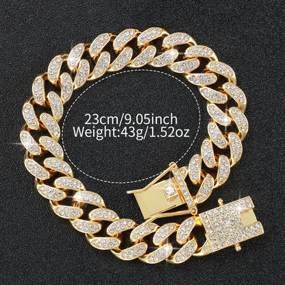Luxury Gold-Plated Watch & Cuban Link Bracelet Set – Iced Out, Multiple Dial Colors
